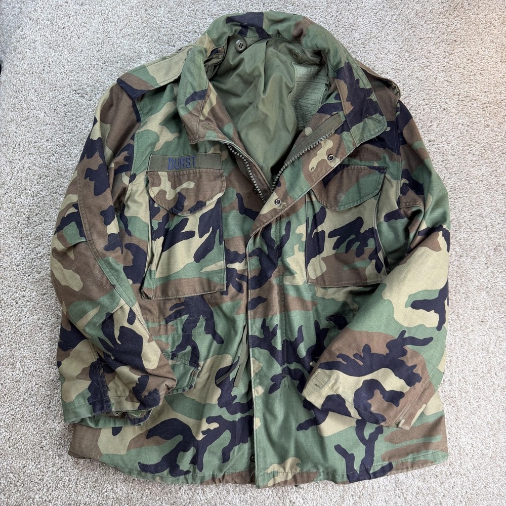 Vintage Golden Mfg Co Inc Coat Mens Medium Short Green Woodland Camo Military